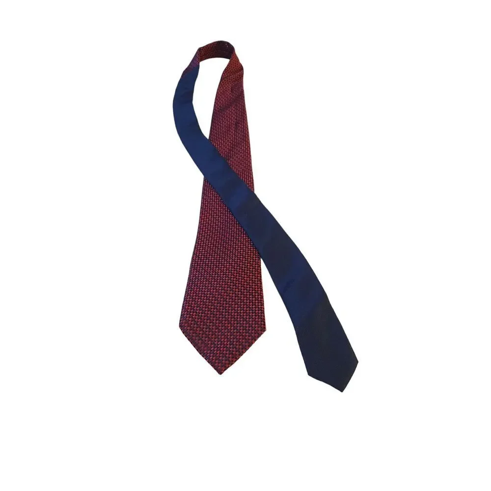 Saks‎ Fifth Avenue Neck Tie Duo Blue & Red Checker and Blue Solid 100% Silk